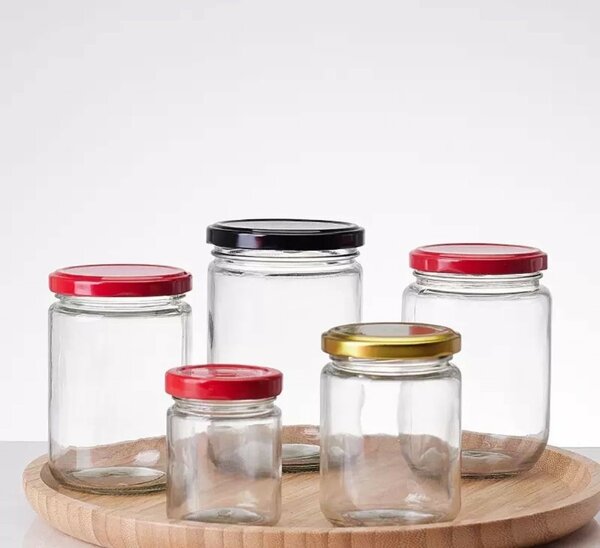 350ml glass bottles, jars, tin