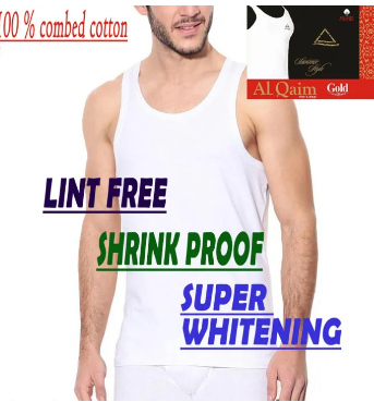Pack of 2-AL Qaim- 100% combed Cotton Sando Vest Black / White