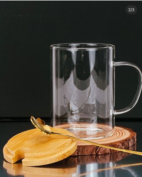 lBamboo Lid Borosilicate Glass Cup with Metal Spoon