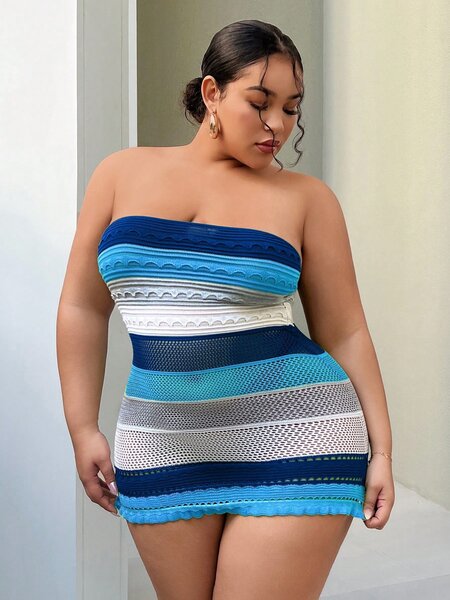 Robe en laine Sexy Sans Manches Dos Nu et À Rayures
