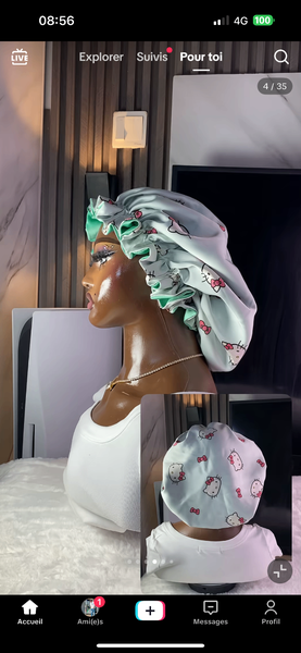 Bonnet de nuit en satin imprimé