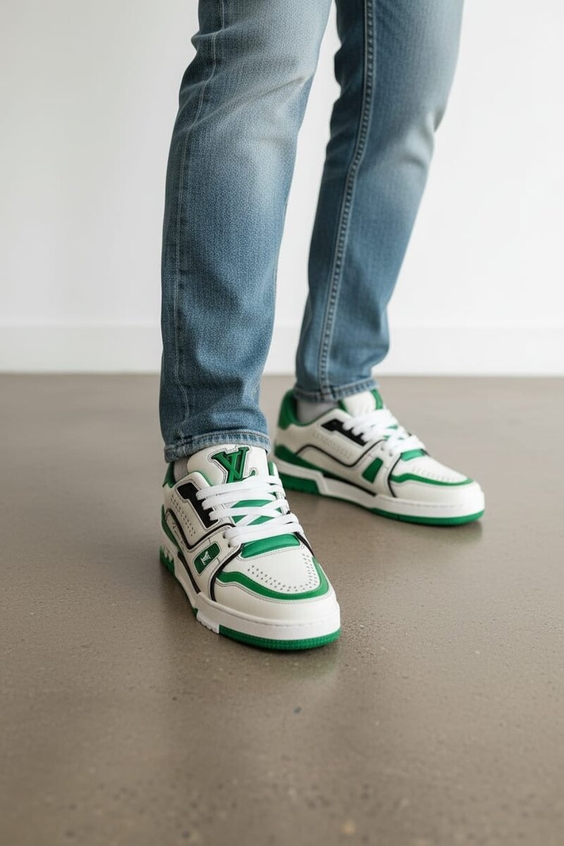 Baskets en cuir vert tendance