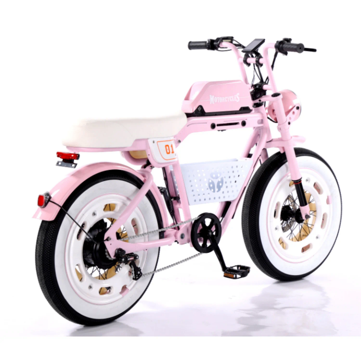 Vélo électrique rose rétro