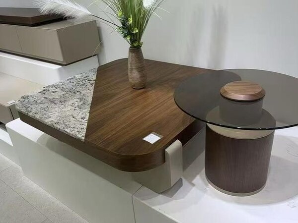 Table basse moderne en bois et verre