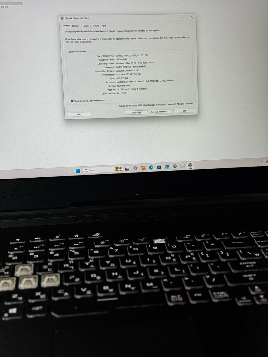 Asus Rog Strix G731G  intel i7