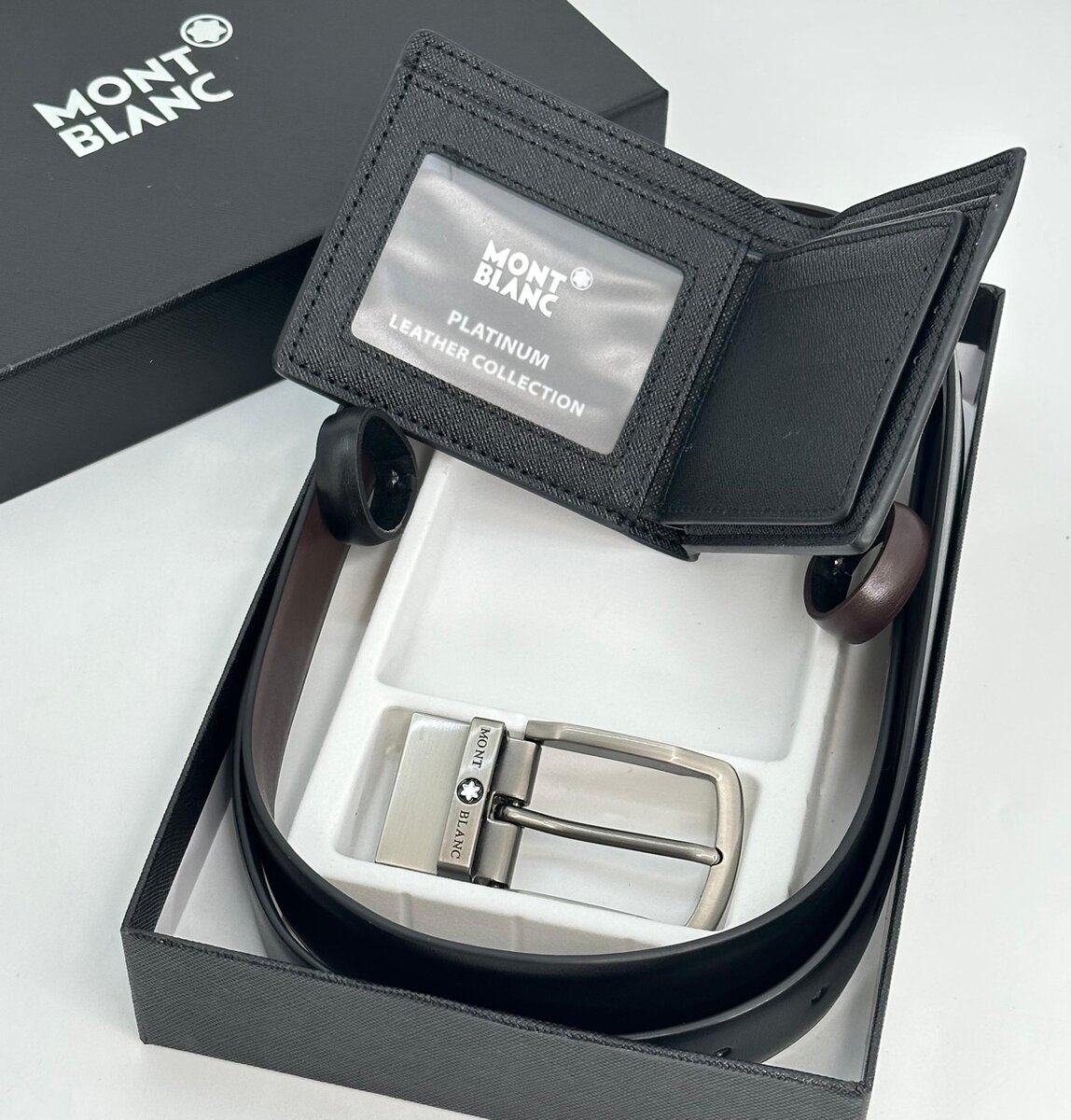 Classic Montblanc Reversible Belt and Wallet Set