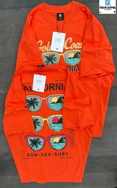 T-shirt orange motif vacances