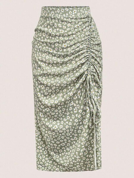 Jupe fleurie avec détails froncés
