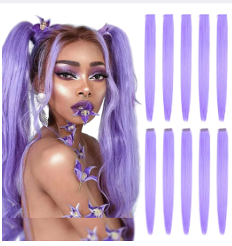 Hair Extensions Clip In Neon Hair Extension Hairpieces Party Highlights Synthetic Halloween Hair Accessories Colored Straight Extension Clip Ins for Kids Girls 22" 1pcs