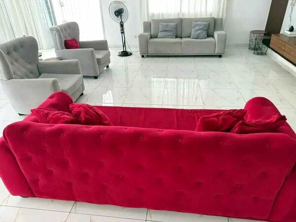 Canapé d'angle velours rouge