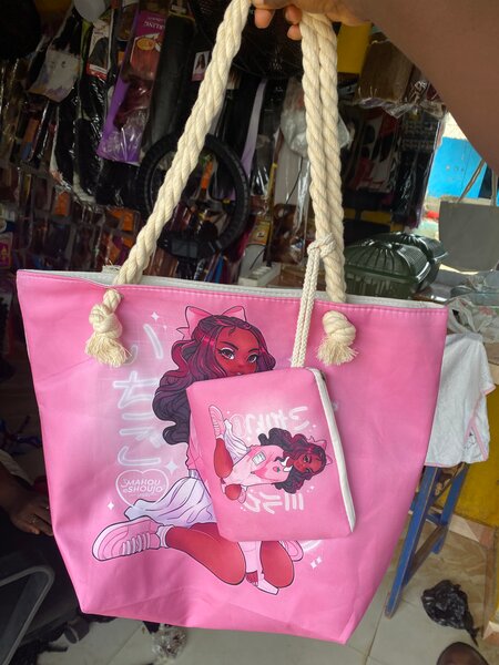 Sac fourre-tout rose avec pochette