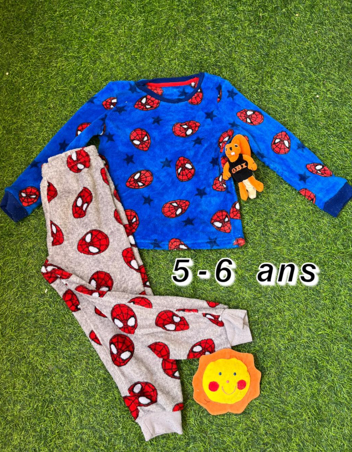 Pyjama chaud enfant "Spiderman bleu-gris" 5-6 ans