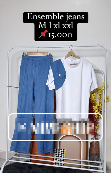 Ensemble T-shirt + pantalon femme bleu et blanc - M L XL 2Xl.