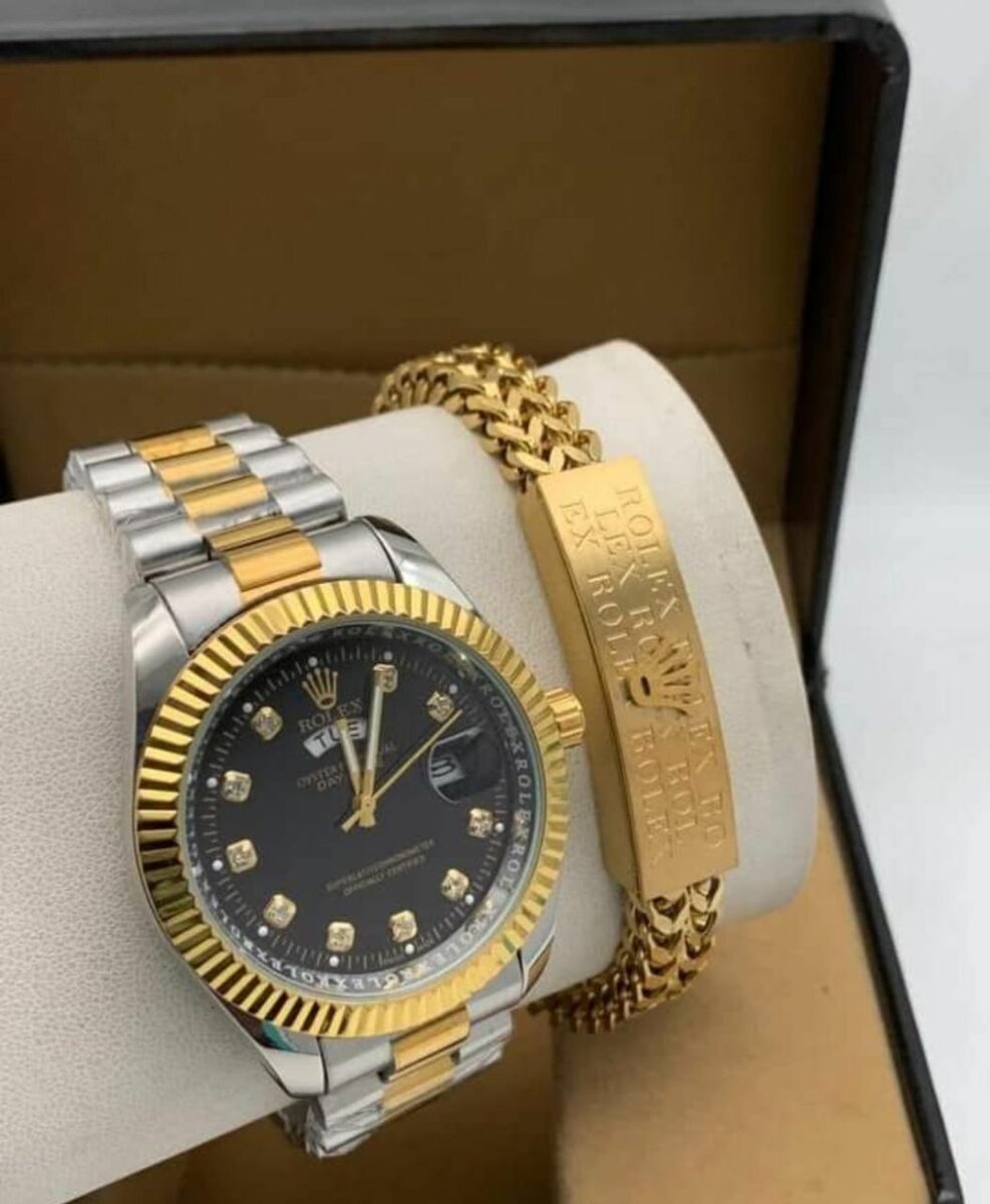 Rolex chain watch and bracelet set