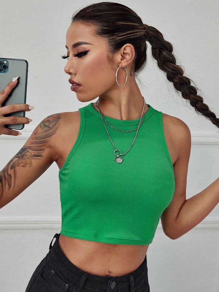 Débardeur court vert femme