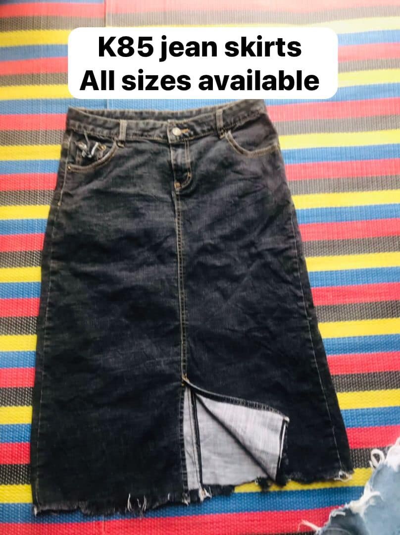 Black denim midi skirt