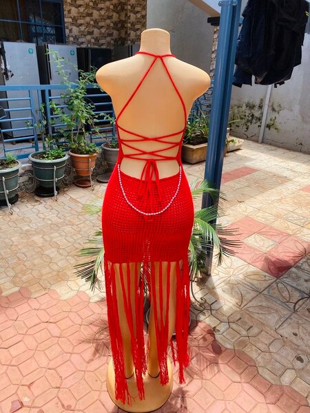 Robe Bikini Crochet Rouge