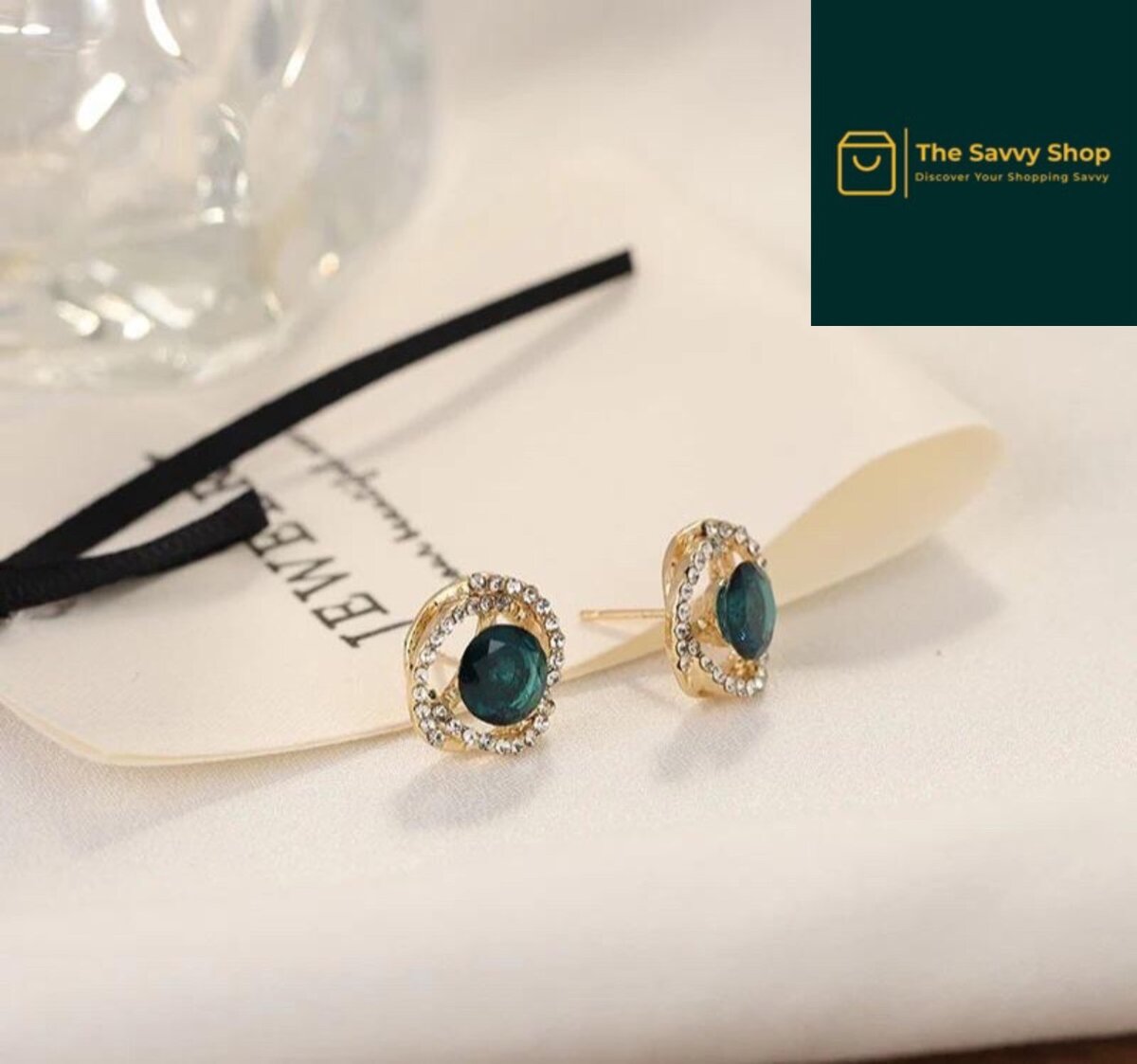 Double round gold plated artificial stone earrings