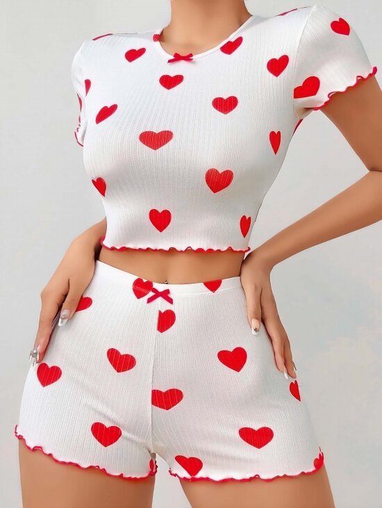 Pyjama deux pièces à cœurs