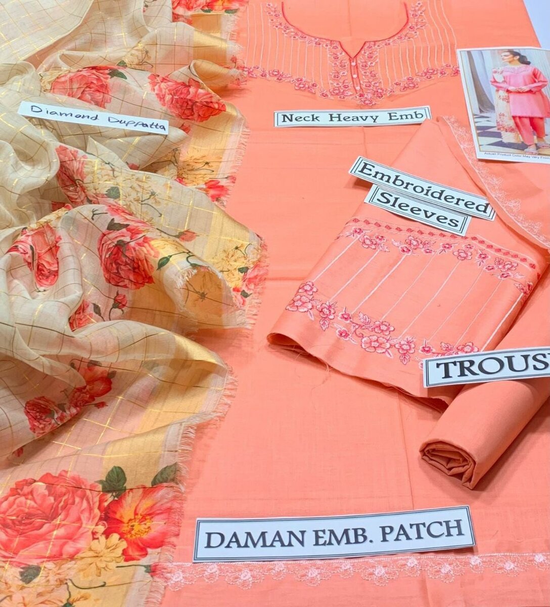 3 pcs women's summer collection Lawn suit