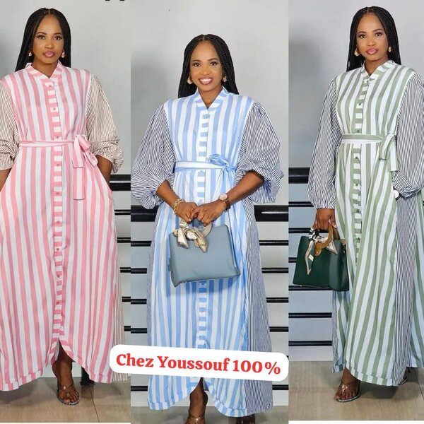 Robe longue à rayures pour femme