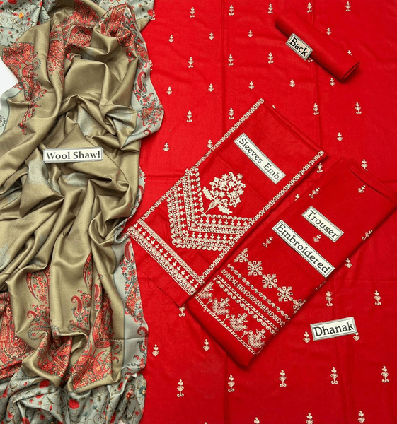 3 PCs Women's unstitched Dhanak Suit