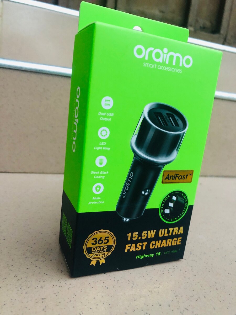 oraimo Highway 15 15.5W Car Charger with 3-in-1 Cable