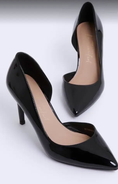 Black 'gloss' dorsay pointed court heel