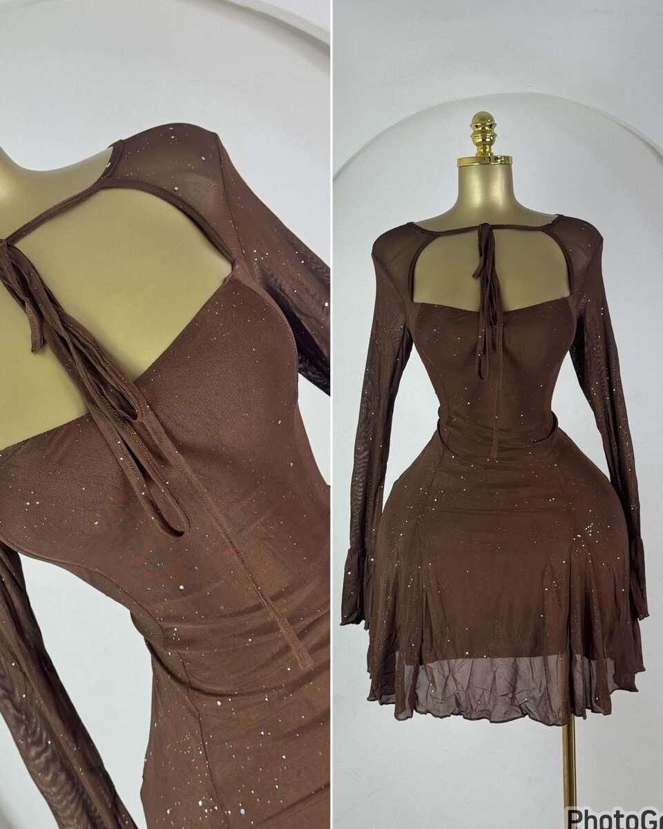 Robe Marron Pailletée Élégante