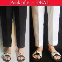 (Pack of 2- Deal) Plain Women Trouser Pant For Ladies Bottom - Soft Cotton