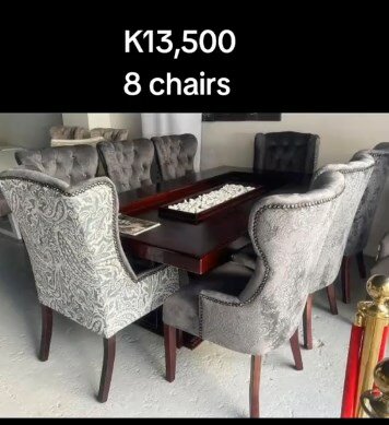 8 grey chairs + brown table