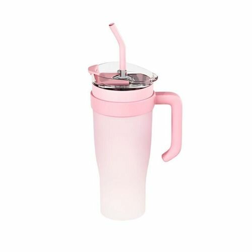 Tasse isotherme rose avec paille