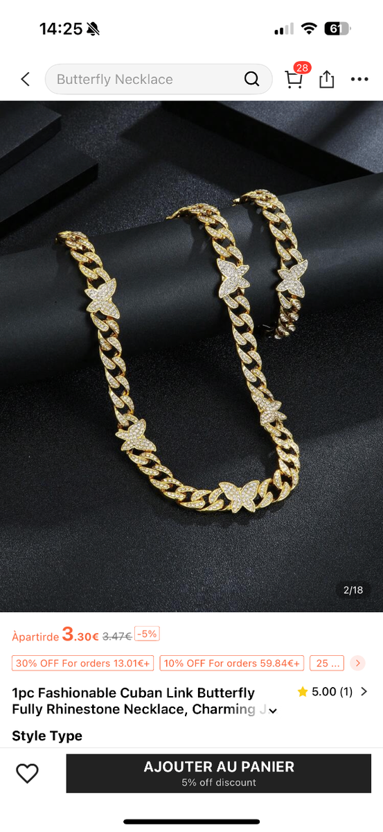 Collier Chaîne Acier Doré