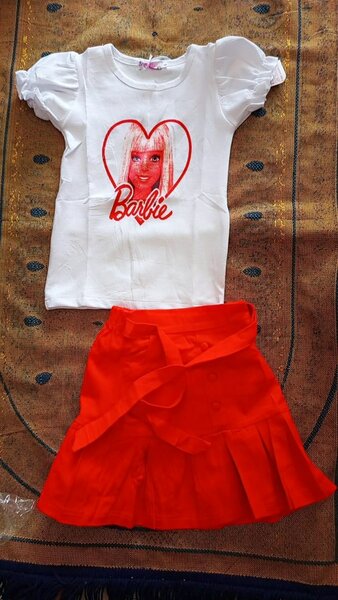 Jupe complet rouge blanc fille 100%coton