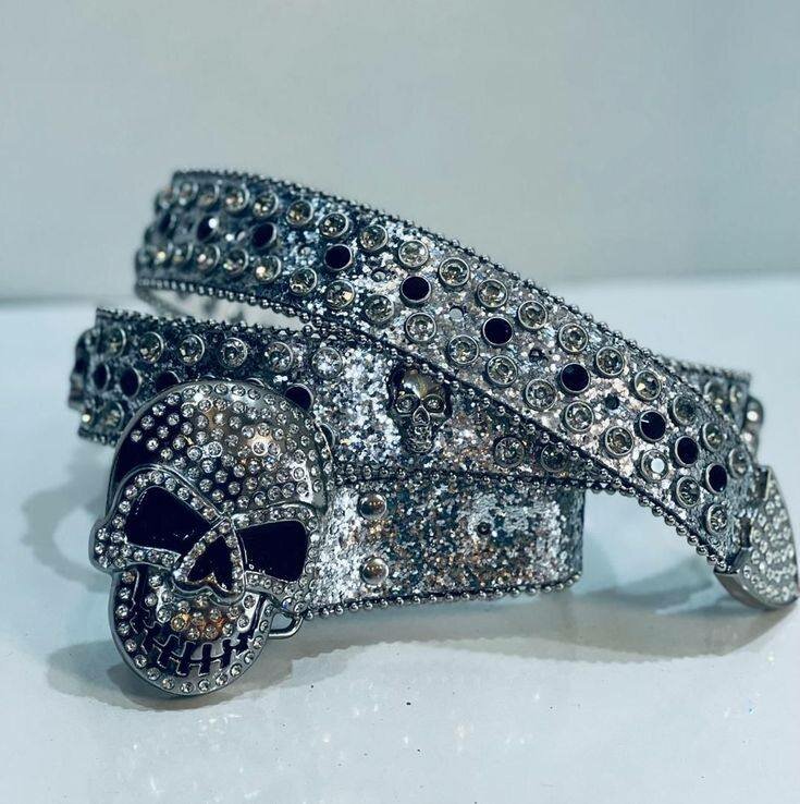 Ceinture Crâne Strass Rock