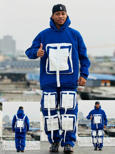 Combinaison cargo à capuche pour hommes, survêtement décontracté avec poches