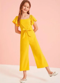 Girls Flutter Sleeve Zip Back Belted Jumpsuit ( Fabric Lawn) ( Size 5 Yrs To 16 Yrs)