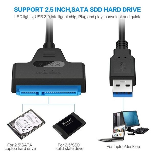Adaptateur USB 3.0 vers SATA pour disque dur SSD 2.5 pouces