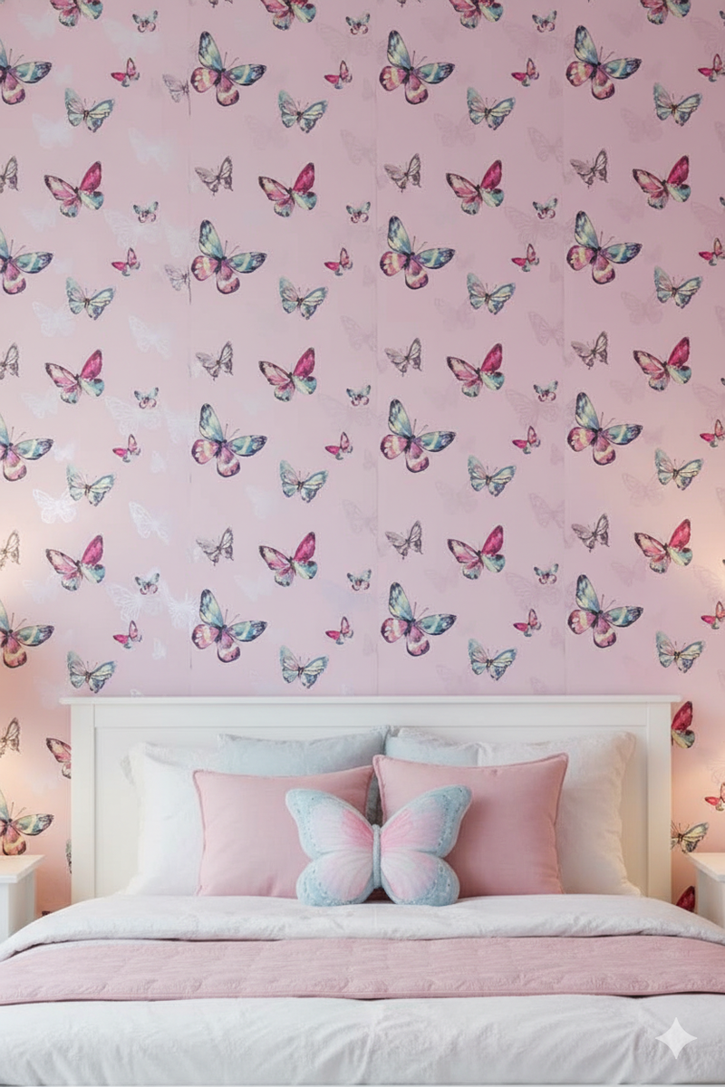 Papier peint papillons rose