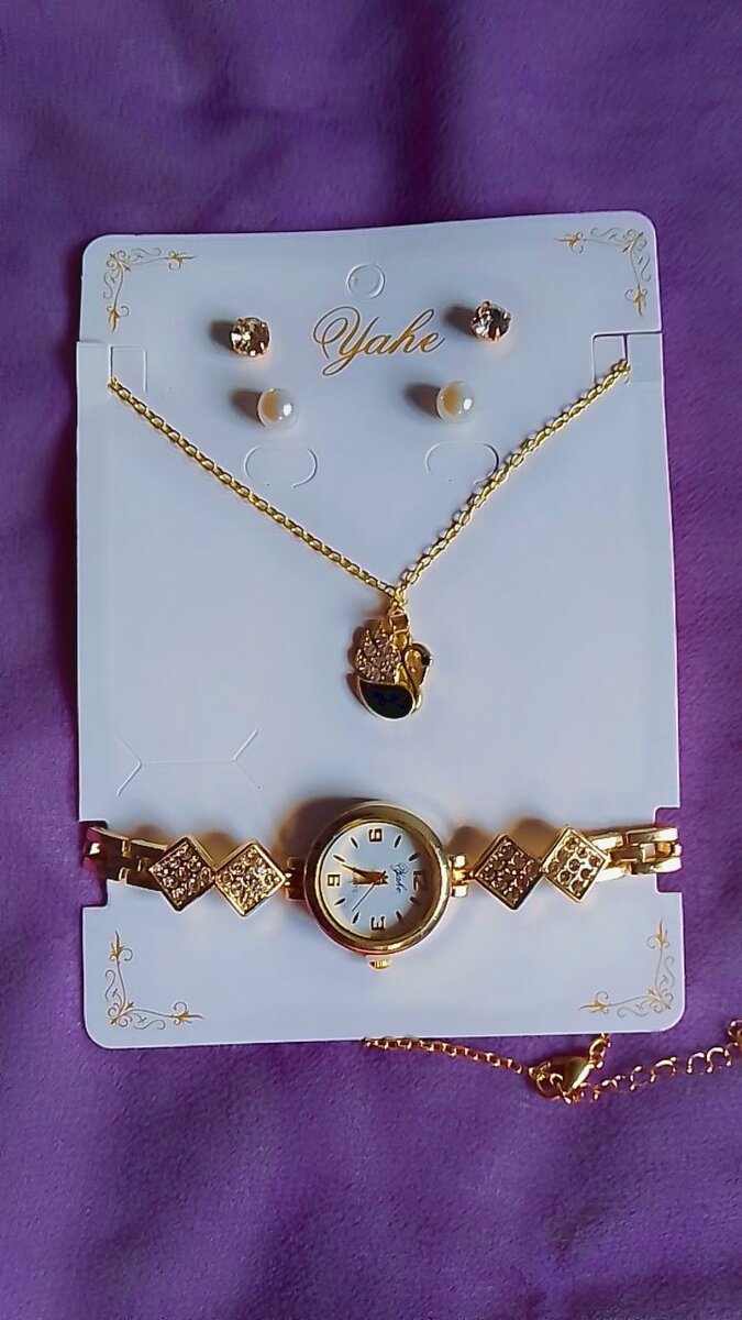 4 in 1 Swan Necklace,watch and Earrings set
