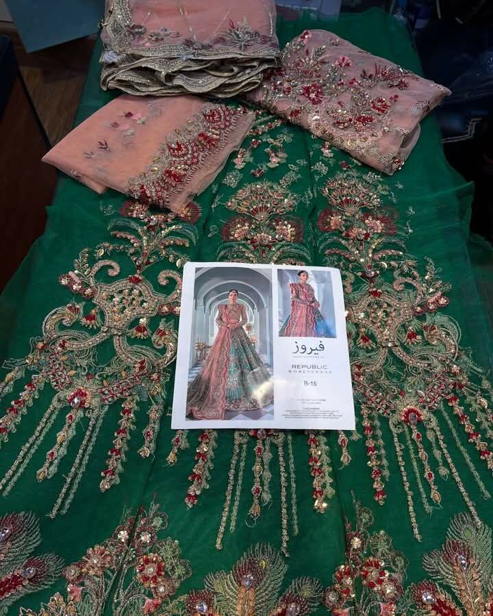 Beautiful 3pc Unstitched Full Work Fancy wear A+Replica