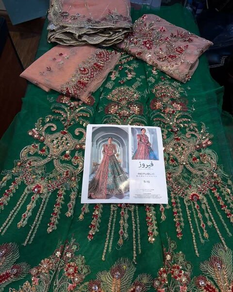 Beautiful 3pc Unstitched Full Work Fancy wear A+Replica