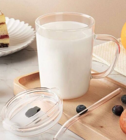 Plain Glass Mug with Spill-Proof Lid & Straw