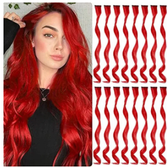 Hair Extensions Clip In Neon Hair Extension Hairpieces Party Highlights Synthetic Halloween Hair Accessories Colored Straight Extension Clip Ins for Kids Girls 22" 1pcs