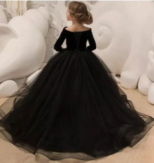 Black Velvet Dress, Black Flower Girl, Flower Girl Dress, (Fabric Velvet And Net ) ( Size 1-16 Yrs)