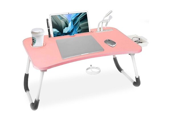 USB laptop table with accessories and drawer