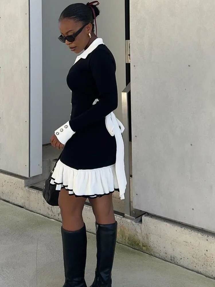 Robe noire élégante à volants