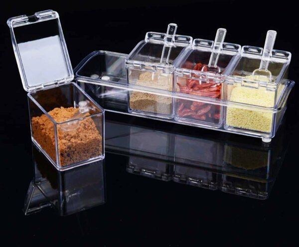Boîte à épices compartimentée en plastique transparent