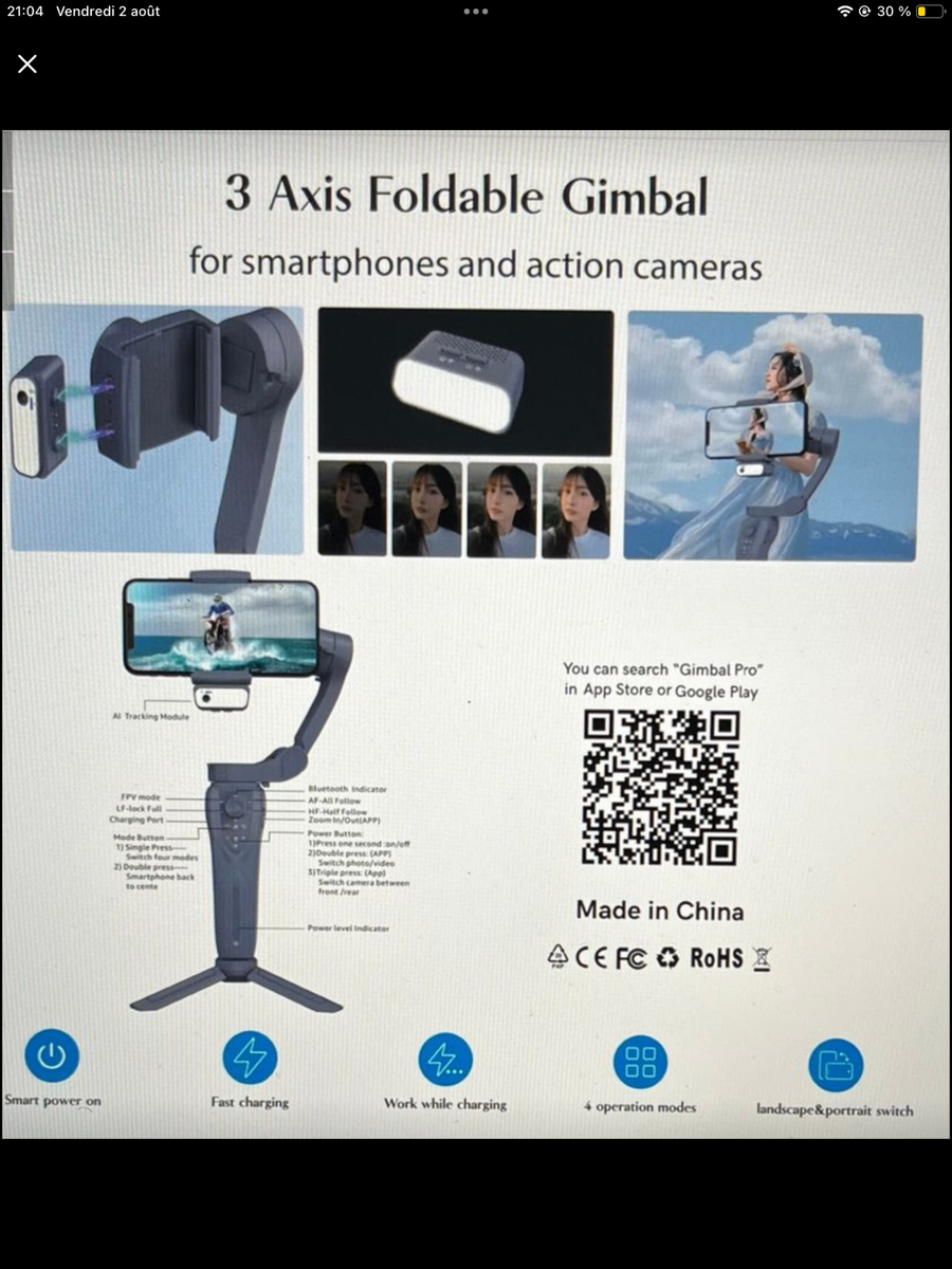 Professionnel ai suivi de visage stable nacelle pliable avec