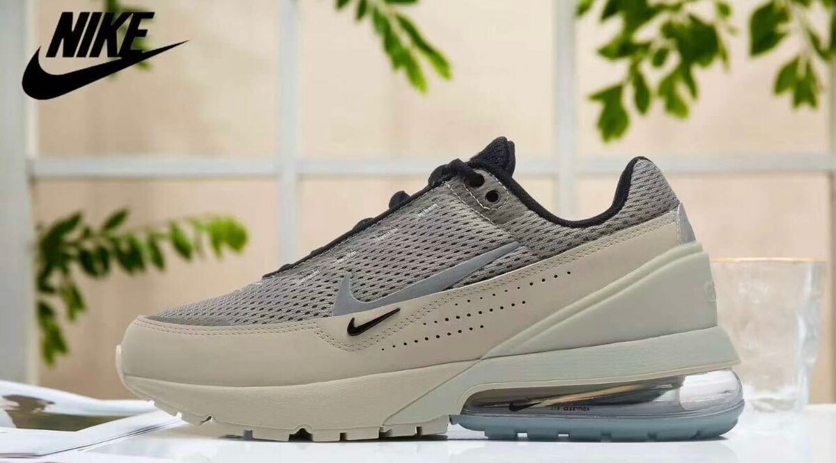 Nike Air men's running shoes, grey-beige, with shock-absorbing air sole